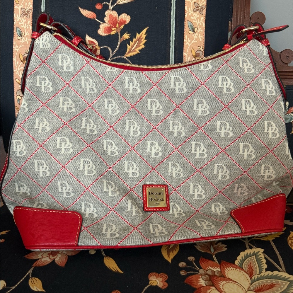 Dooney & Bourke Red and Gray Hobo Bag and matching wallet. This is like new.